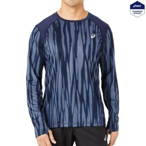 Asics Road All Over Print LS Men's Top, Blue Expanse/Midnight