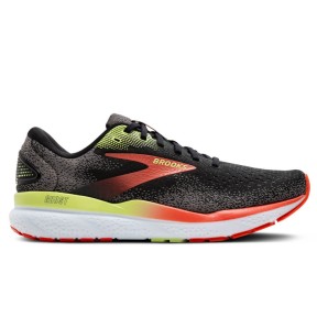 Brooks Ghost 16 Medium Men's, Black/Mandarin Red/Green