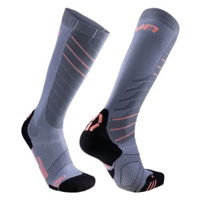 UYN Superleggera Women's Ski Socks, Silver/Coral